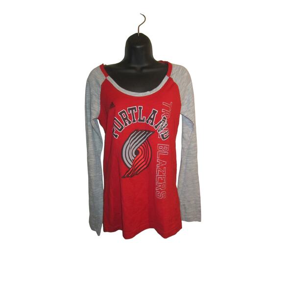 NBA Portland Trail Blazers Long Sleeve Tee Adidas Red Gray M - Picture 2 of 11